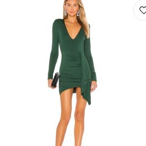 SUPERDOWN Martyna Deep V Ruffle Party Dress Emerald XS